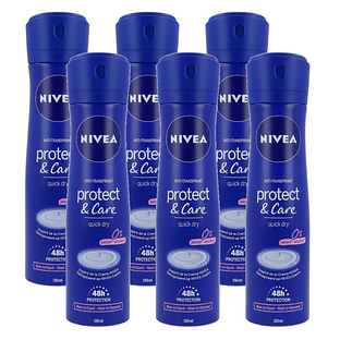 Nivea Protect & Care Anti-Transpirant Quick Dry 0% Alcohol Voordeelverpakking 6x150ML Nivea Protect & Care Anti-Transpirant Quick Dry 0% Alcohol Voordeelverpakking 6x150ML