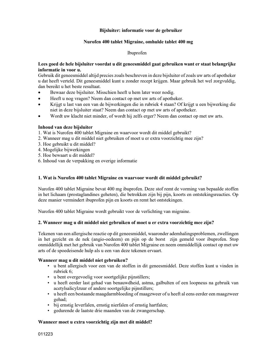 Migraine 400mg Tabletten afbeelding van document #1, leaflet