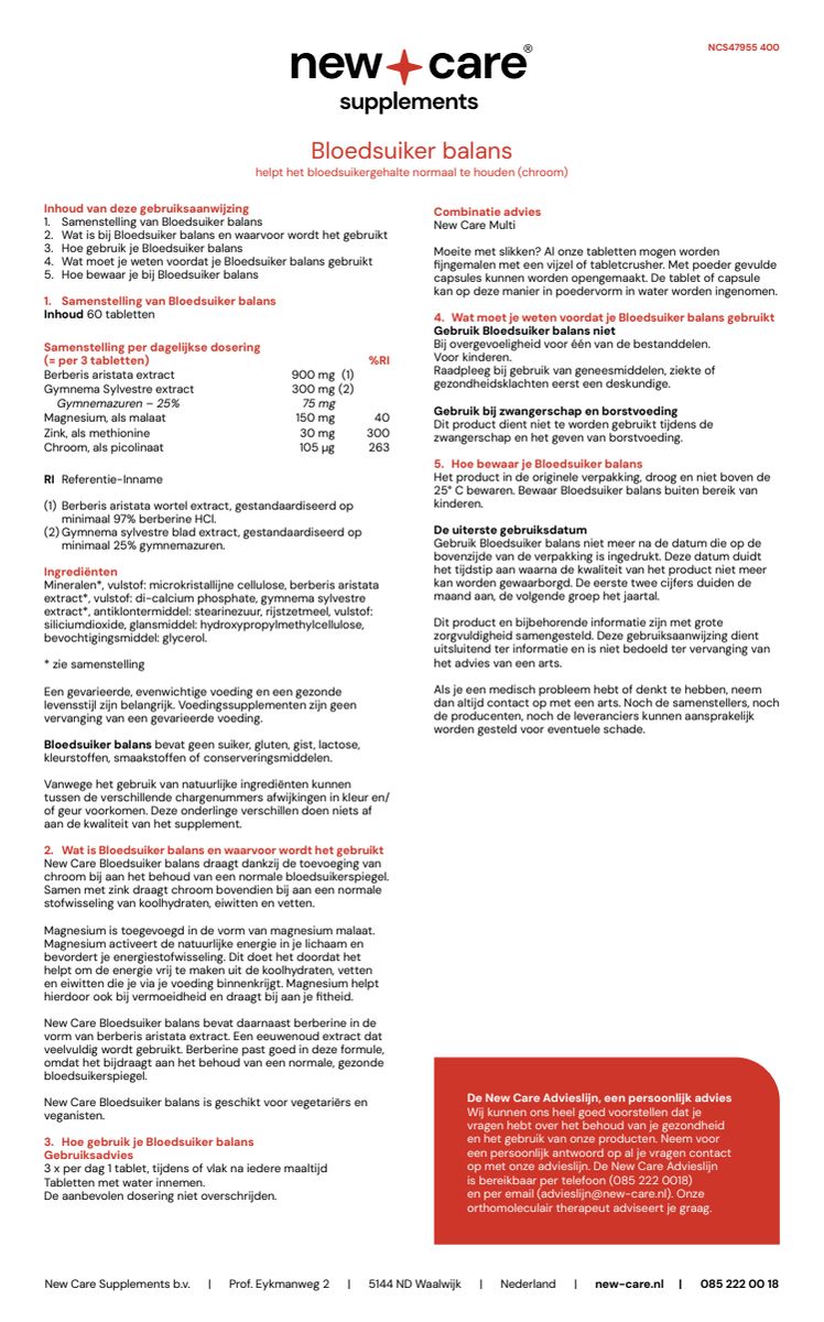 Bloedsuiker Balans Tabletten afbeelding van document #1, instructions
