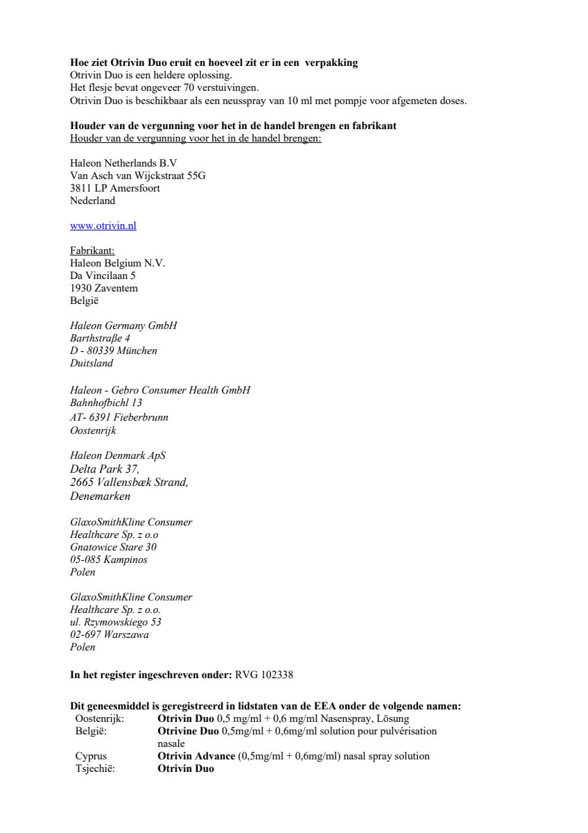 Duo Xylometazoline HCl Ipratropium Br, 0,5/0,6 mg/ml Neusspray bij een verstopte neus en loopneus afbeelding van document #7, leaflet