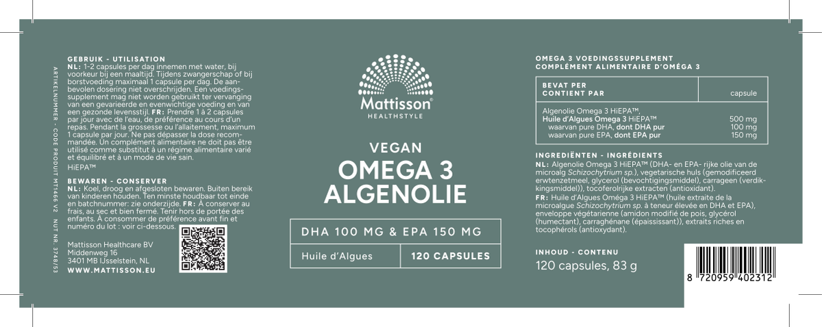 Vegan Omega 3  Algenolie Capsules afbeelding van document #1, label