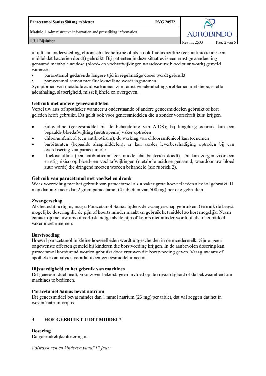 Paracetamol 500mg Tabletten afbeelding van document #2, leaflet