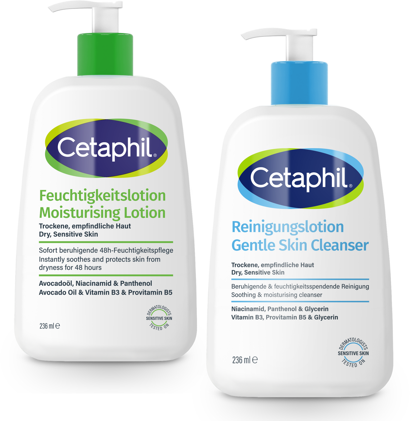Cetaphil Gentle Skin Cleanser + Moisturizing Lotion 236ML Combi