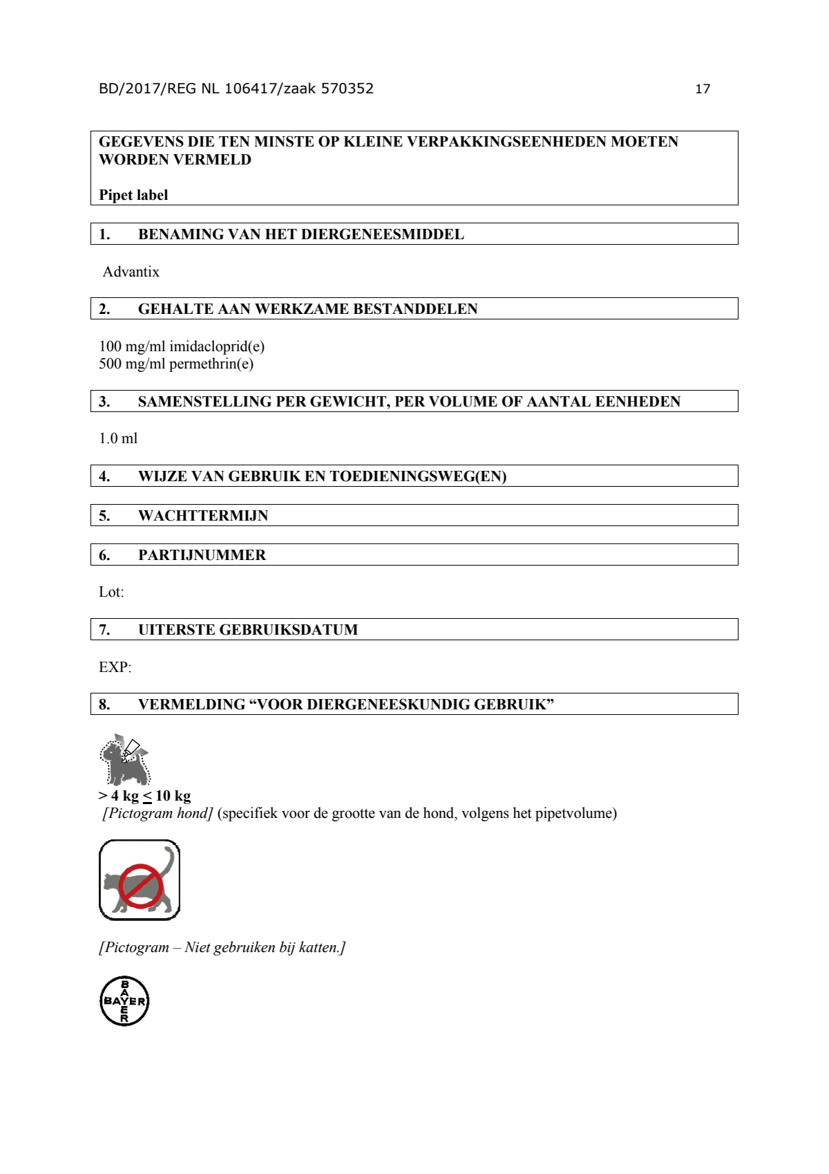 Hond 100/500 (4-10kg) Spot-on Solution Pipetten afbeelding van document #17, instructions