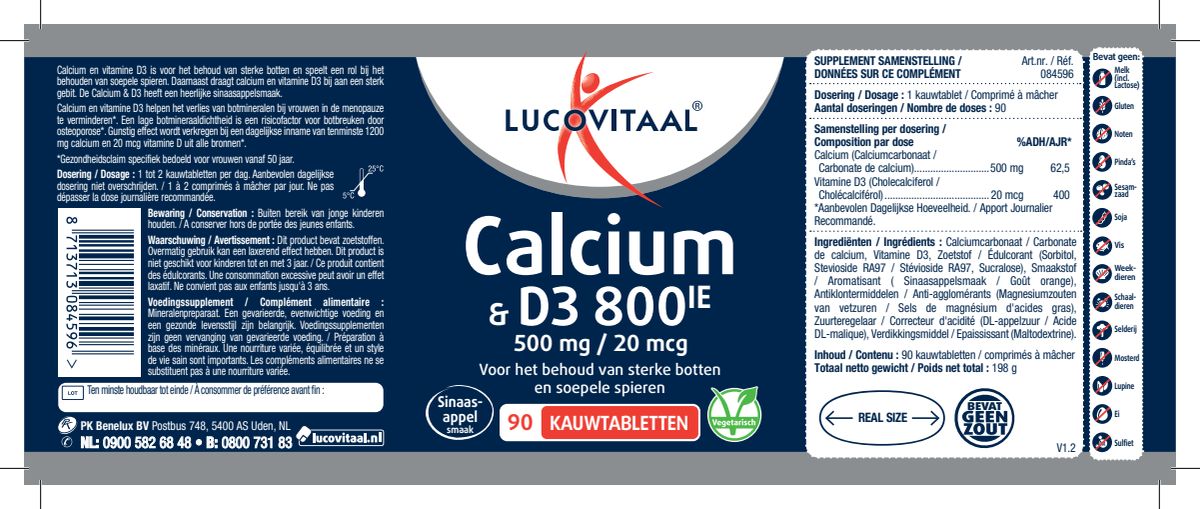 Calcium 500mg & D3 Kauwtabletten afbeelding van document #1, label