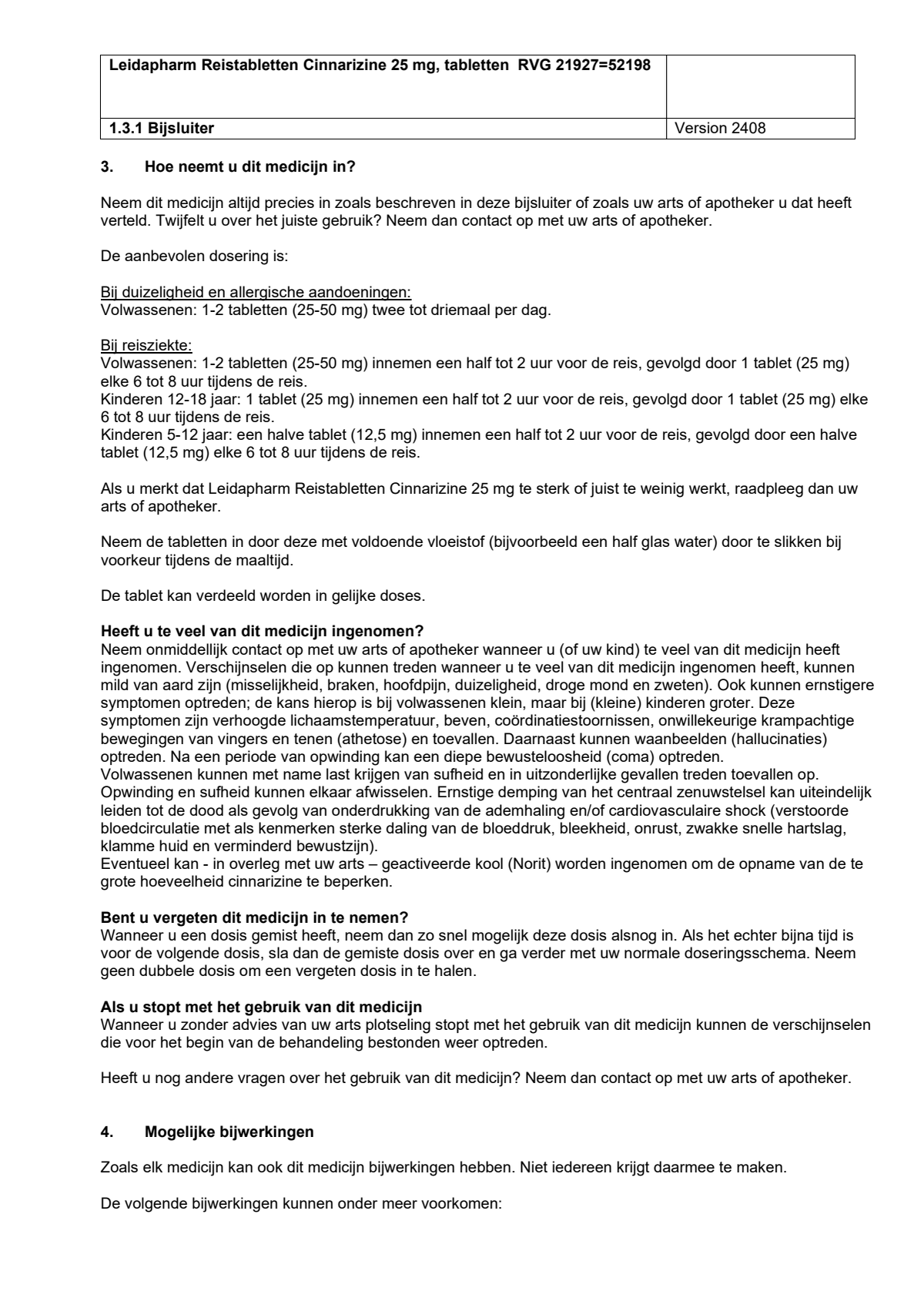Reistabletten Cinnarizine 25 mg Tabletten afbeelding van document #3, leaflet