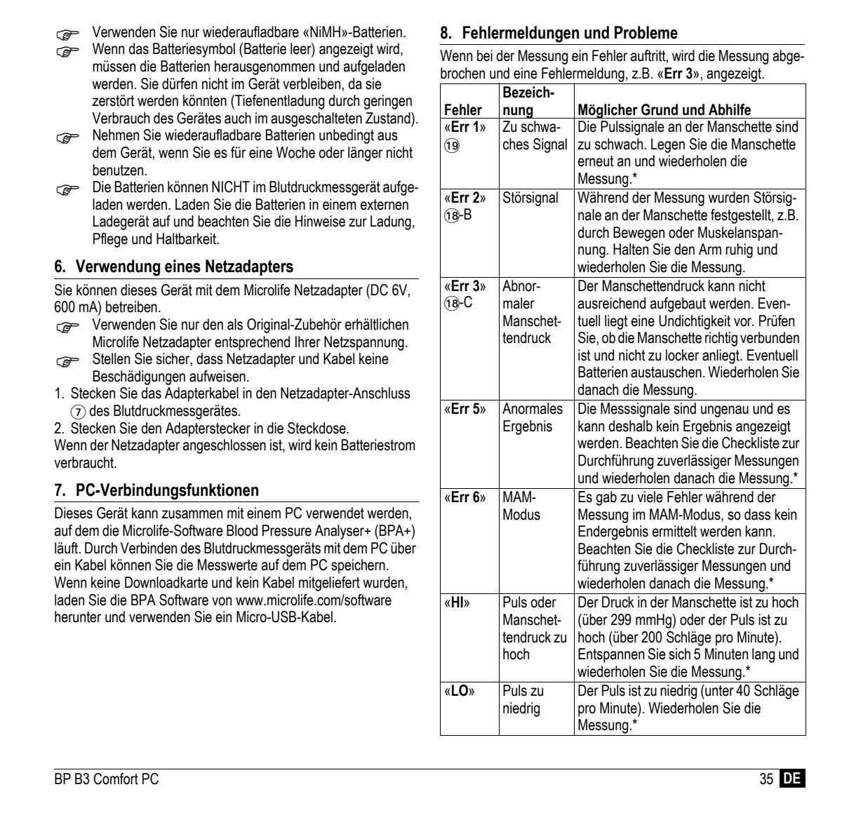 Microlife BP Bloeddrukmeter B3 Comfort PC afbeelding van document #37, instructions