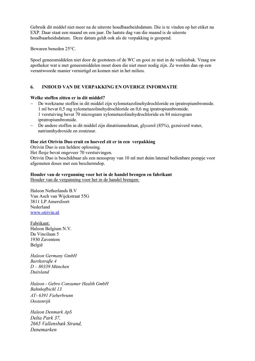 Duo Xylometazoline HCl Ipratropium Br, 0,5/0,6 mg/ml Neusspray bij een verstopte neus en loopneus afbeelding van document #14, leaflet