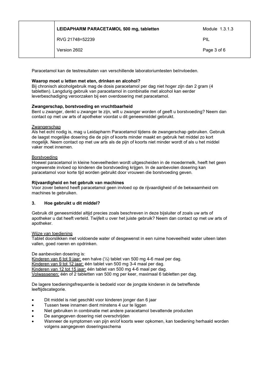Paracetamol 500mg afbeelding van document #3, leaflet