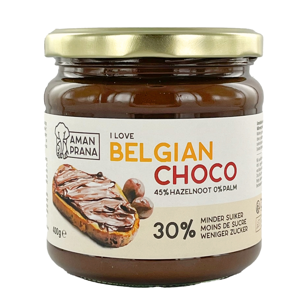 Aman Prana I Love Belgian Choco Hazelnootpasta afbeelding