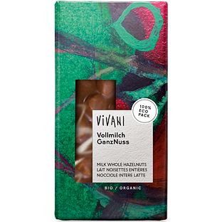 Vivani Chocoladereep Melk met Hele Hazelnoten 100GR