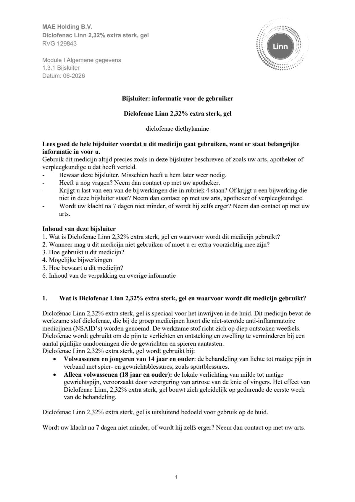 Diclofenac 2,32% Extra Sterk Gel afbeelding van document #1, leaflet