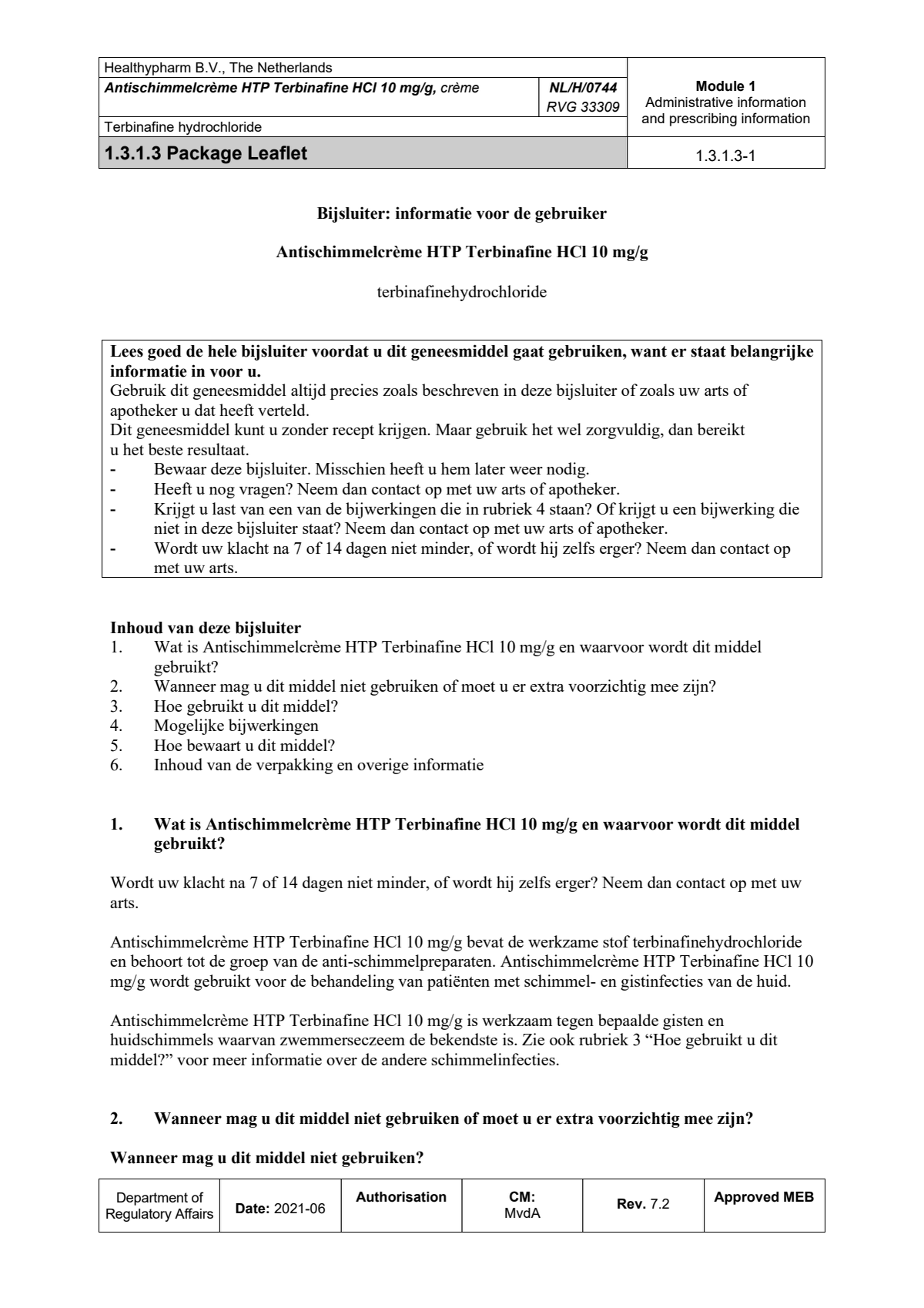 Terbinafine Anti-Schimmel Crème afbeelding van document #1, leaflet
