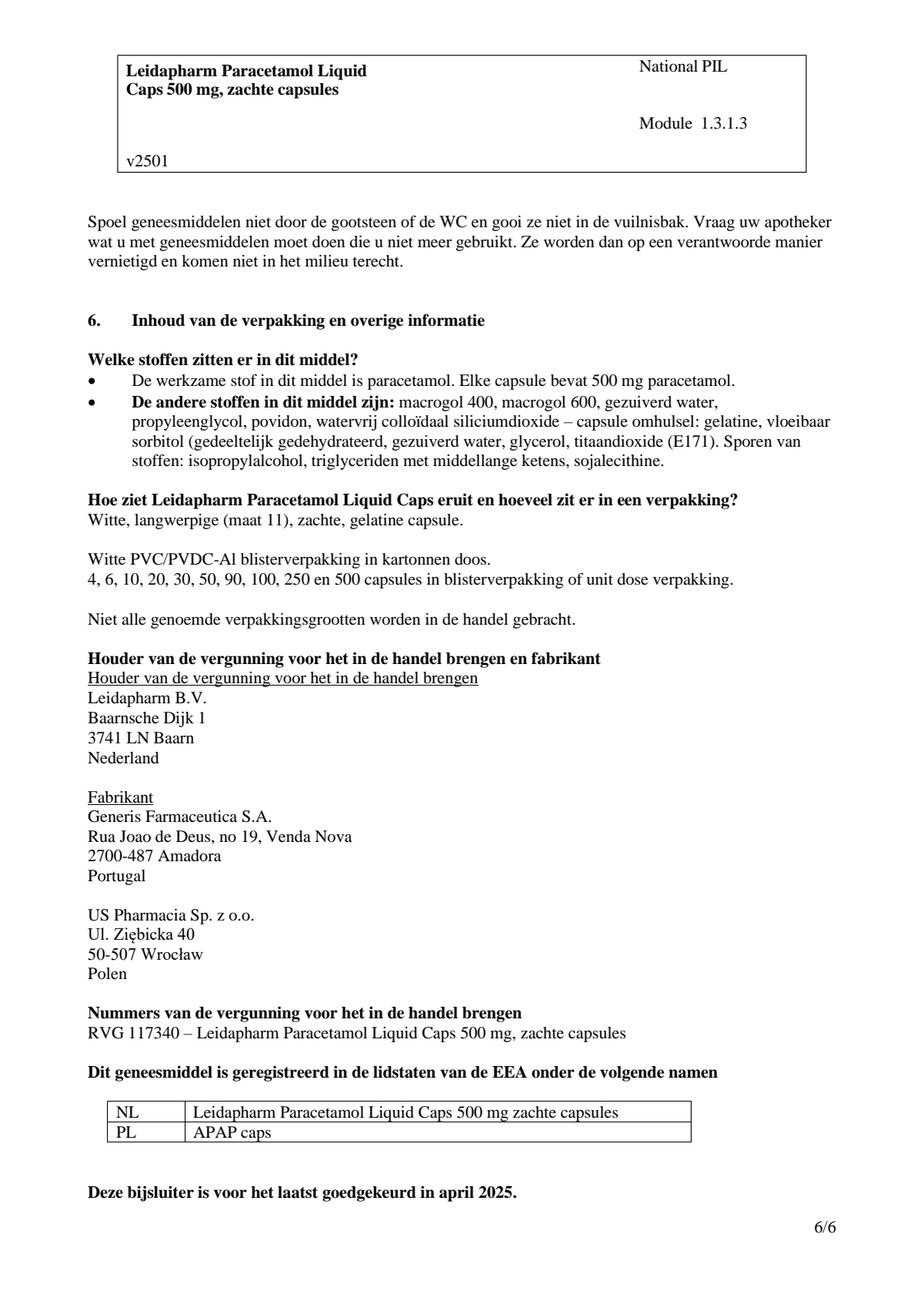 Paracetamol 500 mg Liquid Caps afbeelding van document #6, leaflet