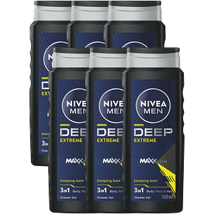 Nivea Men Deep Extreme 3-In-1 Shower Gel Multiverpakking 6x500ML