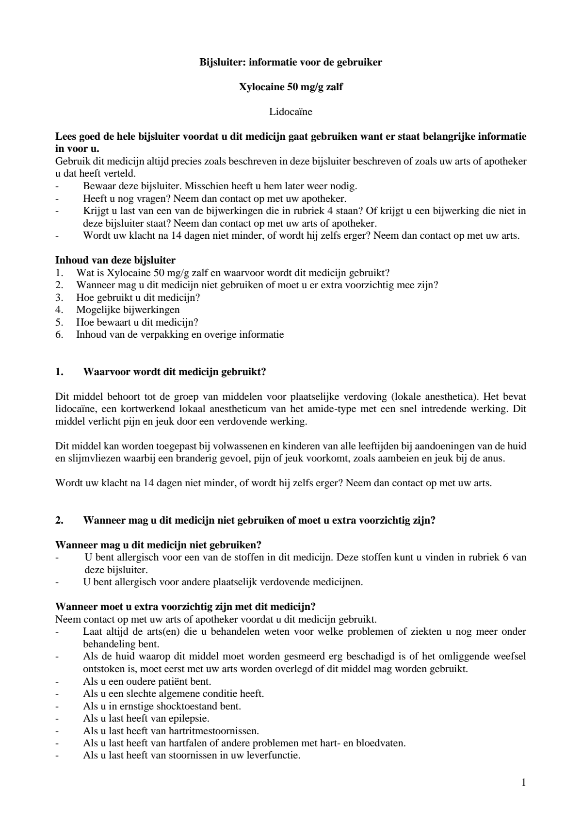 Aspen Xylocaine Lidocaïne 5% Zalf afbeelding van document #1, leaflet