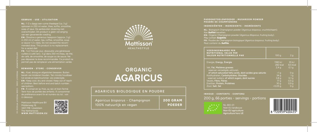 Biologische Agaricus Poeder afbeelding van document #1, label