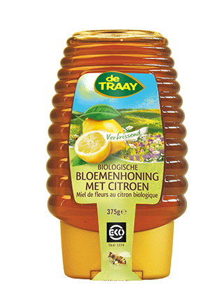 De Traay Bloemenhoning met Citroen Biologisch Knijpfles afbeelding
