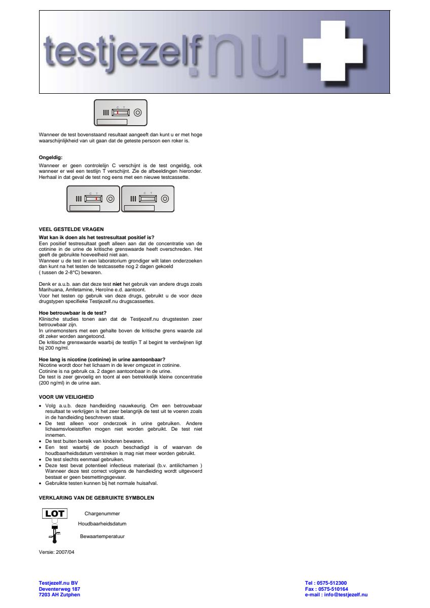 Drugstest Cotinine (Nicotine) afbeelding van document #2, instructions