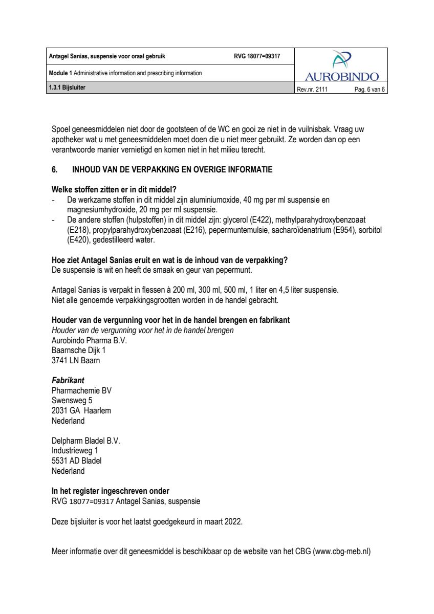 Antagel Sanias Suspensie afbeelding van document #6, leaflet
