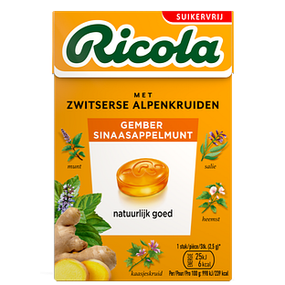 Ricola Gember Sinaasappelmunt Suikervrij Doosje 50GR