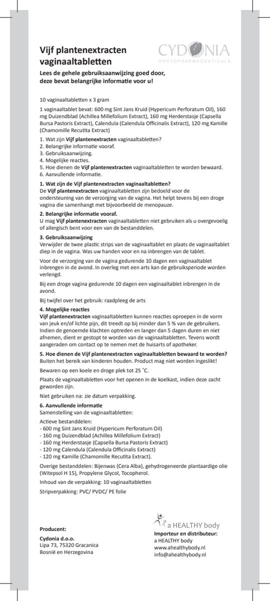 Vijf Plantenextracten Vaginaalzetpillen afbeelding van document #1, instructions