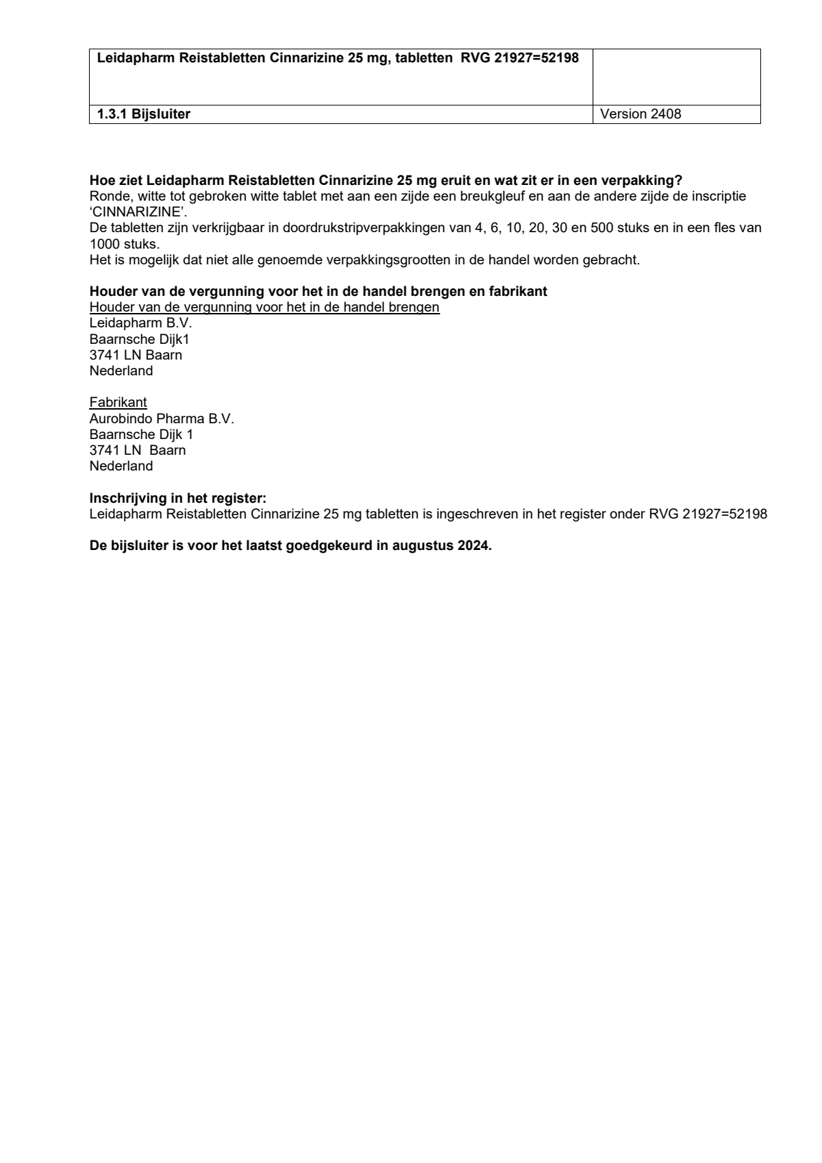 Reistabletten Cinnarizine 25 mg Tabletten afbeelding van document #5, leaflet