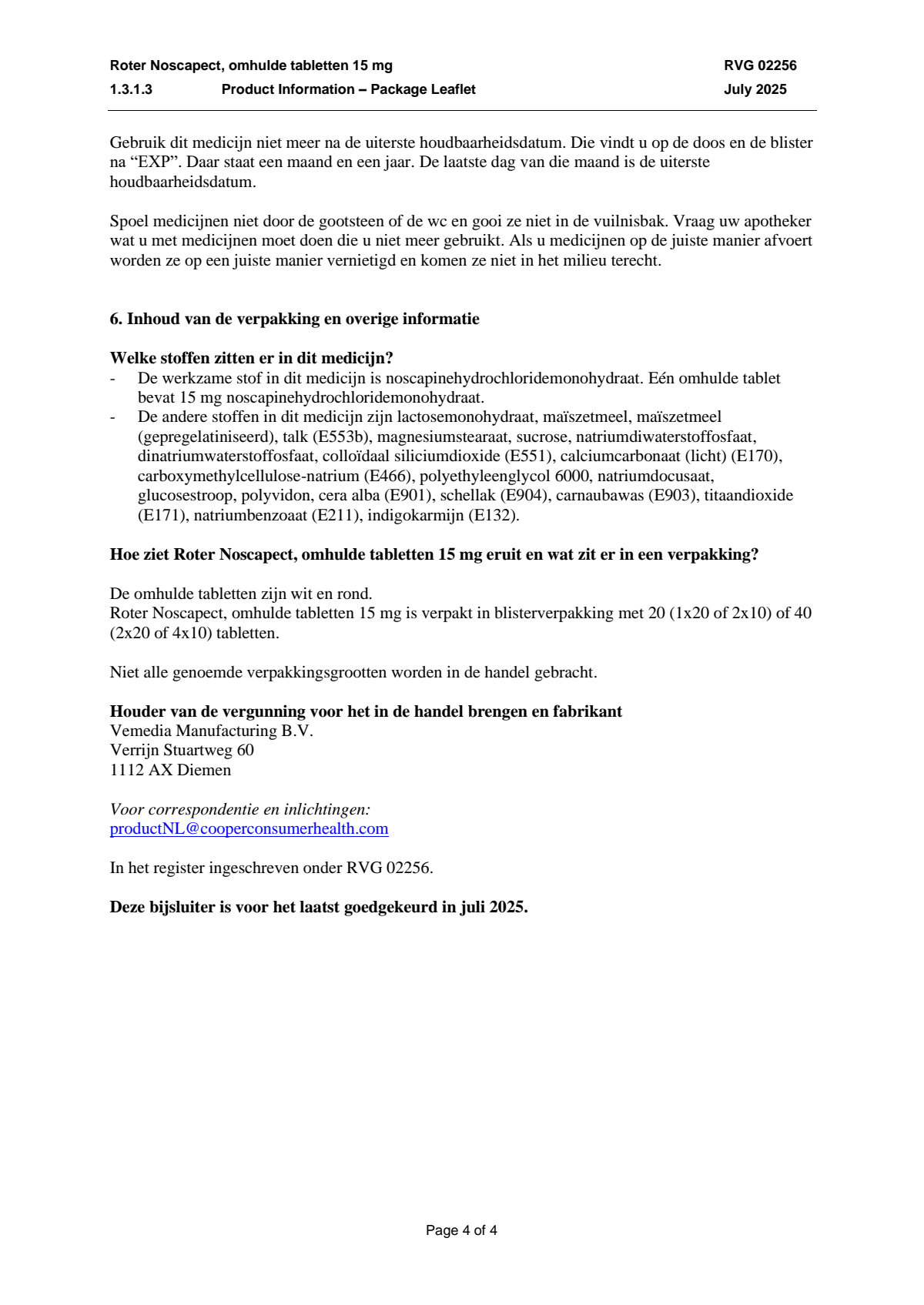 Noscapect 15mg Tabletten afbeelding van document #4, leaflet
