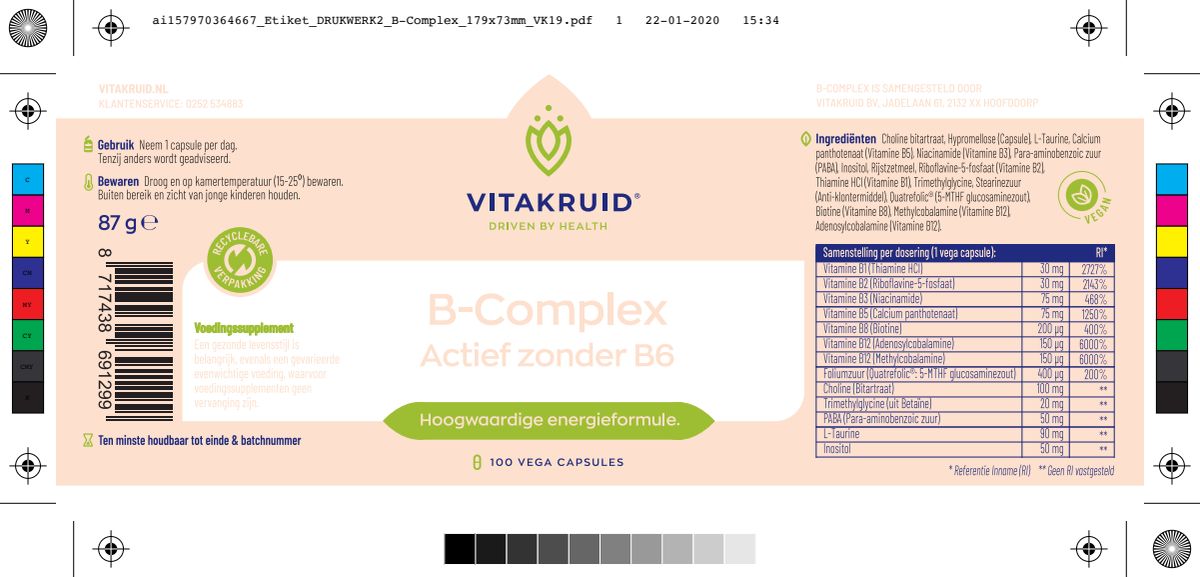 B-Complex Actief zonder B6 Capsules afbeelding van document #1, label