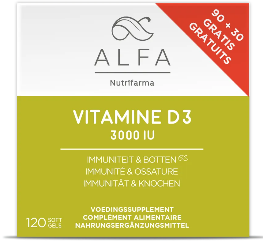 Alfa Vitamine D3 3000IU Immuniteit & Botten Softgels