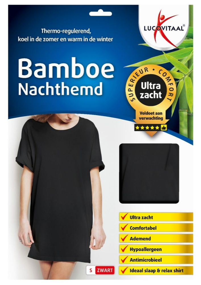 Lucovitaal Bamboe Nachthemd Zwart S afbeelding 1