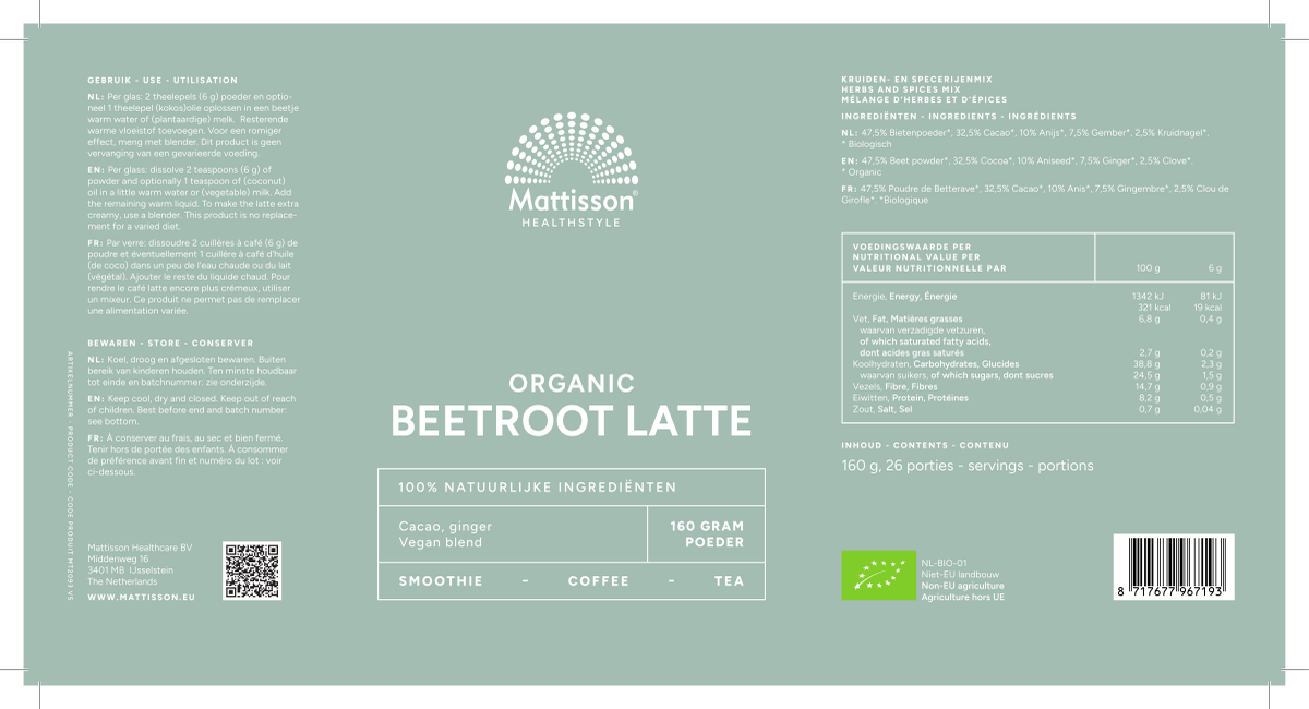Mattisson Beetroot Latte Cacao Gember Poeder afbeelding van document #1, label