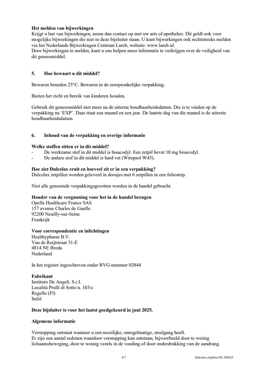 Bisacodyl 10mg Zetpillen afbeelding van document #6, leaflet