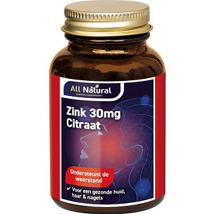 All Natural Zink Citraat 30mg Tabletten 60TB All Natural Zink Citraat 30mg Tabletten 60TB