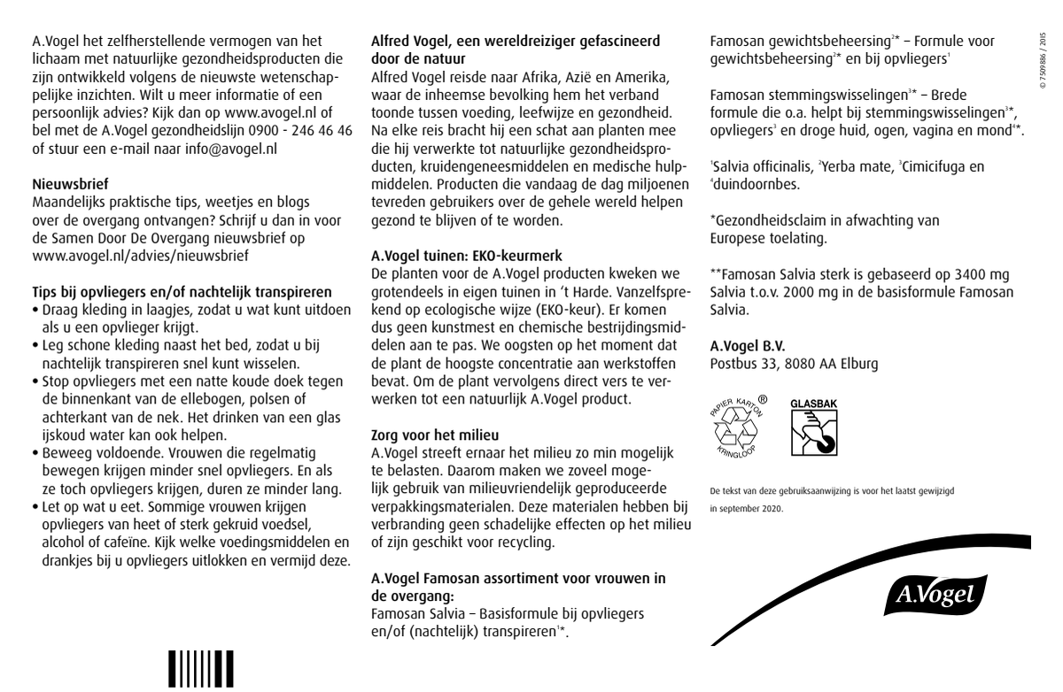 Famosan Salvia Overgang Sterk** Tabletten Multiverpakking afbeelding van document #2, instructions
