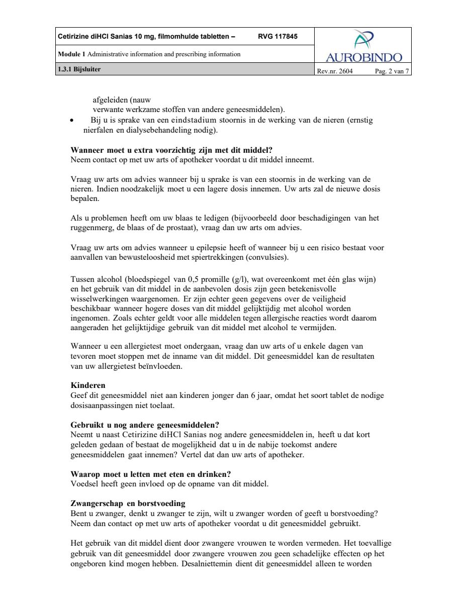 Cetirizine 10mg Tabletten - bij hooikoorts en vergelijkbare allergische reacties - afbeelding van document #2, leaflet