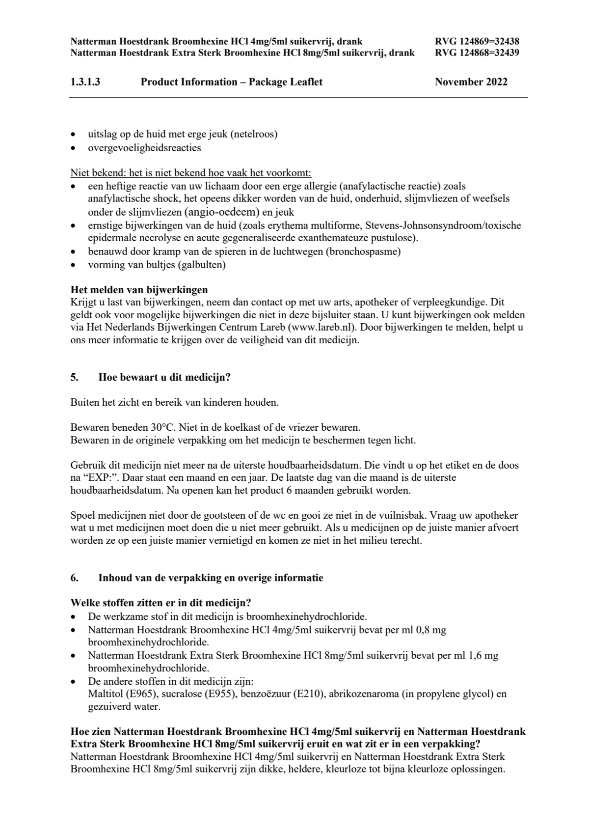 Hoestdrank Broomhexine HCI 4mg/5ml suikervrij afbeelding van document #5, leaflet