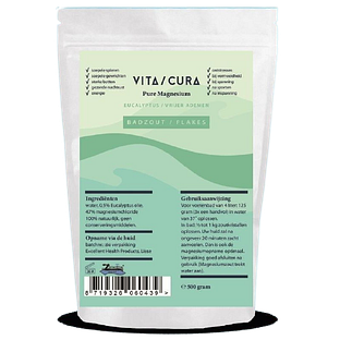 Vita Cura Pure Magnesium Eucalyptus Badzout Vlokken 500GR Vita Cura Pure Magnesium Eucalyptus Badzout Vlokken 500GR