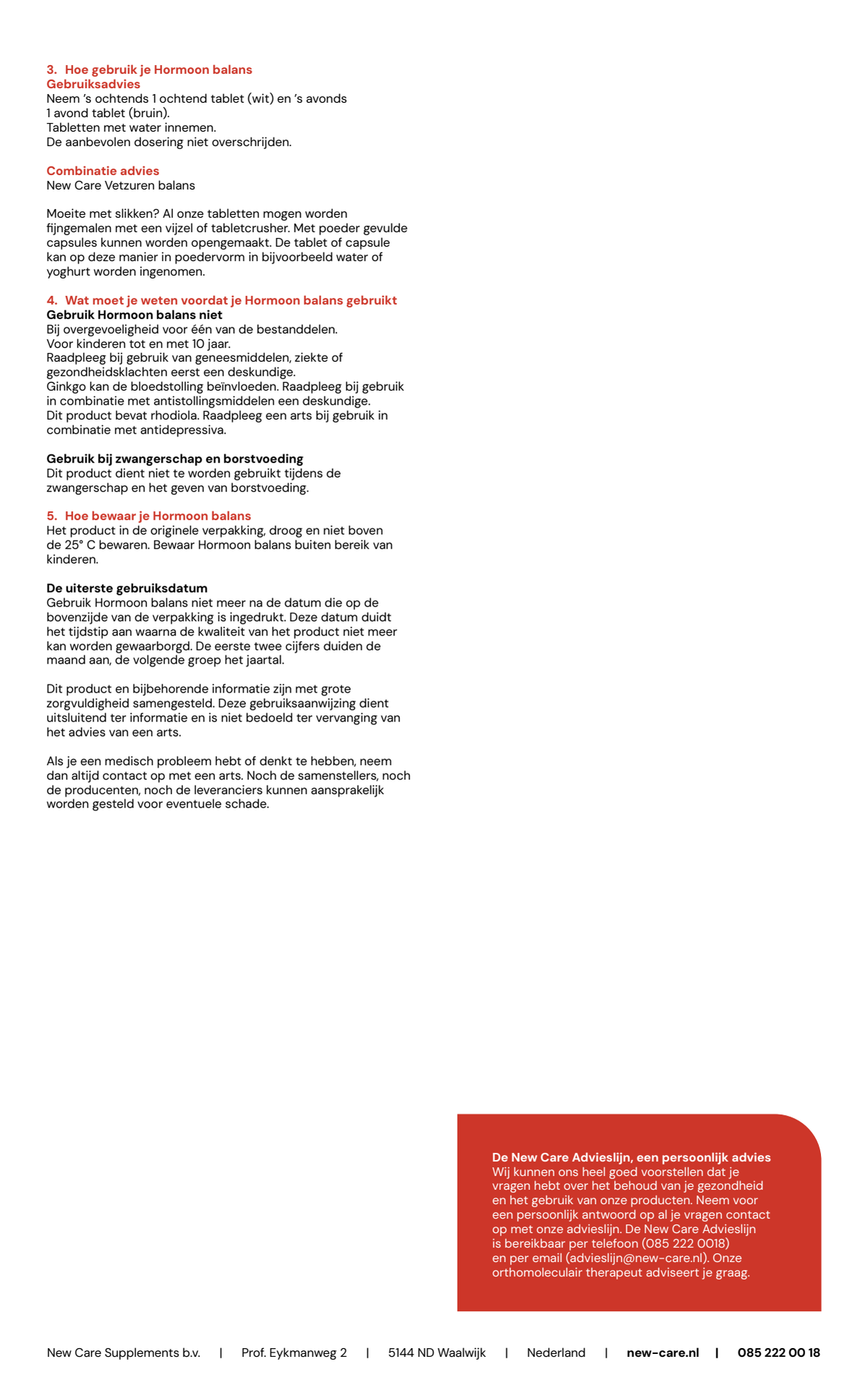 Hormoon Balans Tabletten afbeelding van document #2, instructions