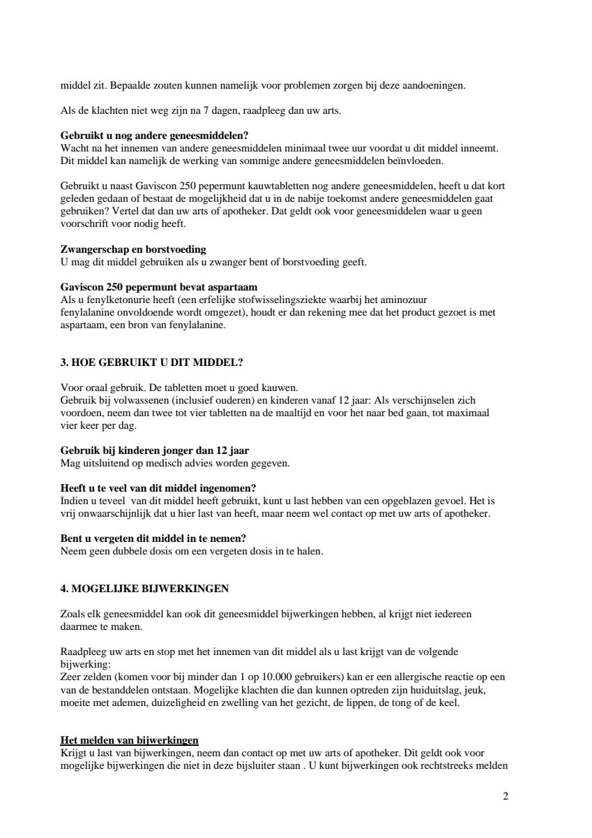 250 Pepermunt Kauwtabletten afbeelding van document #2, leaflet