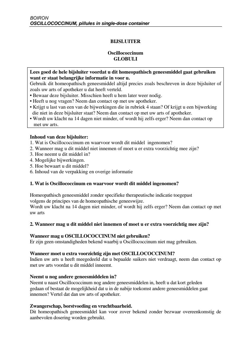 Oscillococcinum 30 stuks afbeelding van document #1, leaflet