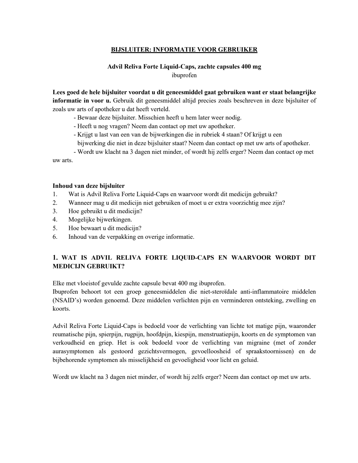 Reliva Forte Liquid Capsules 400 mg - voor pijn en koorts afbeelding van document #1, leaflet