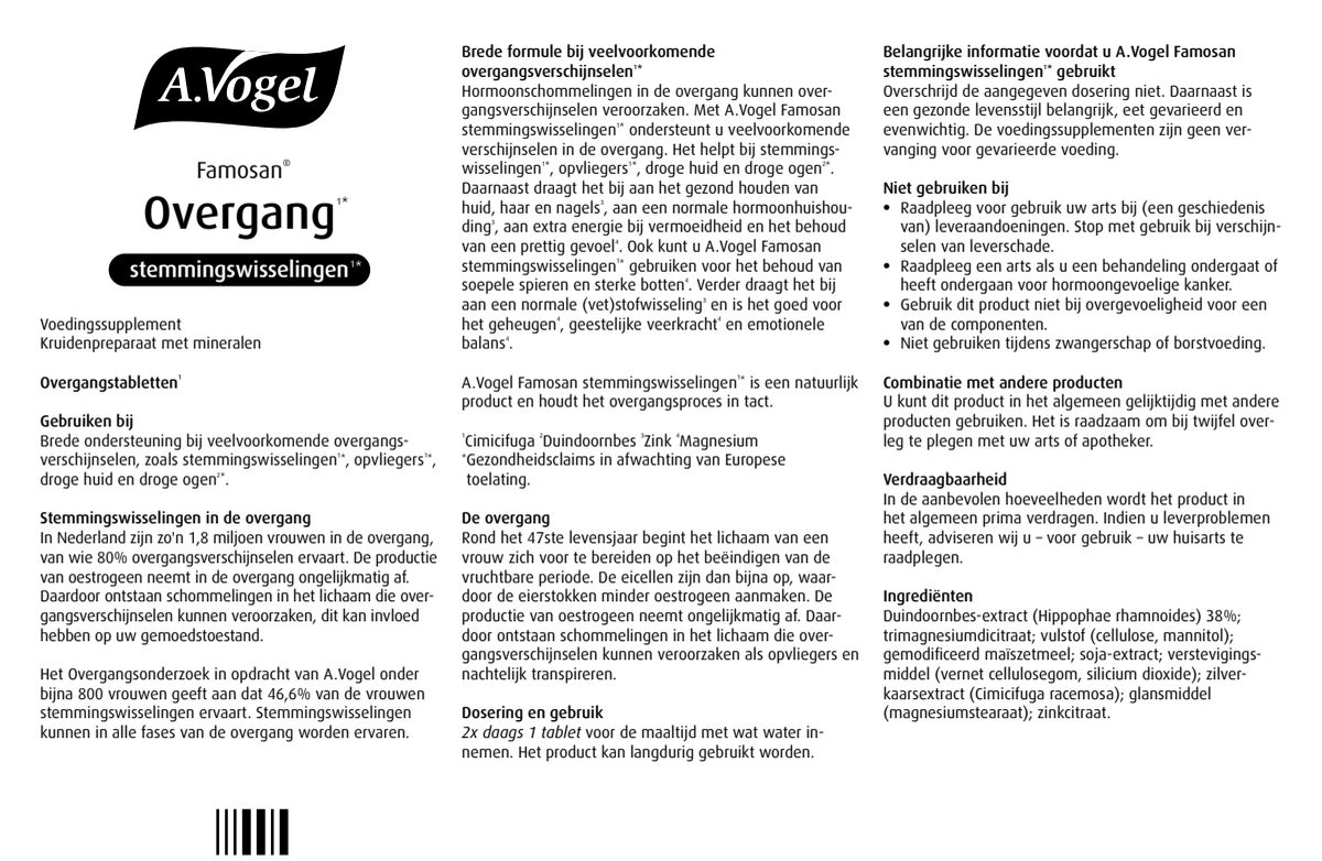 Famosan Overgang Totaal Tabletten afbeelding van document #1, instructions