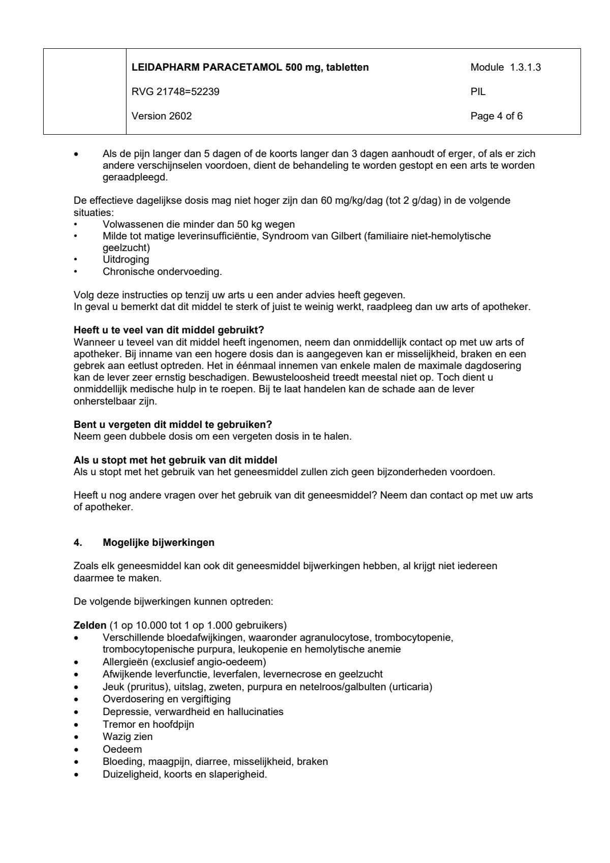 Paracetamol 500mg afbeelding van document #4, leaflet