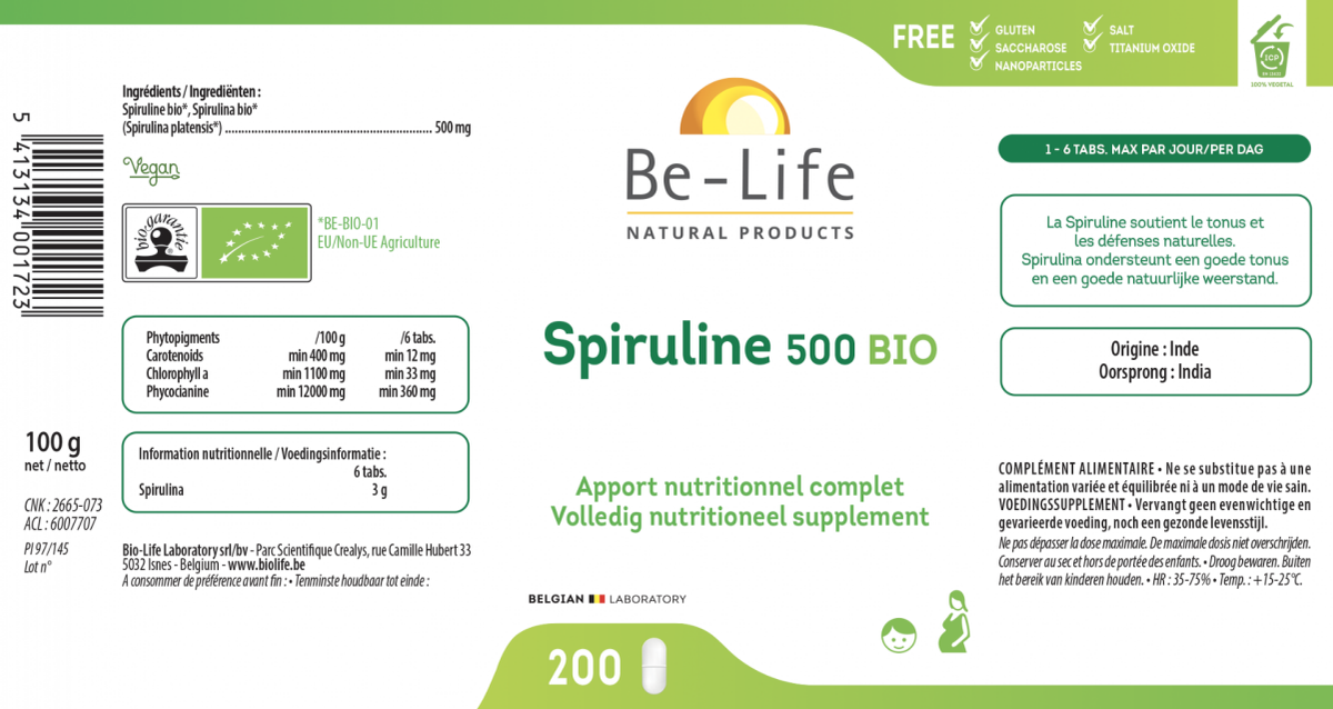 Spiruline 500 Tabletten afbeelding van document #1, label