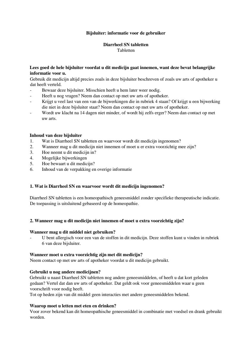 Diarrheel Sn afbeelding van document #1, leaflet