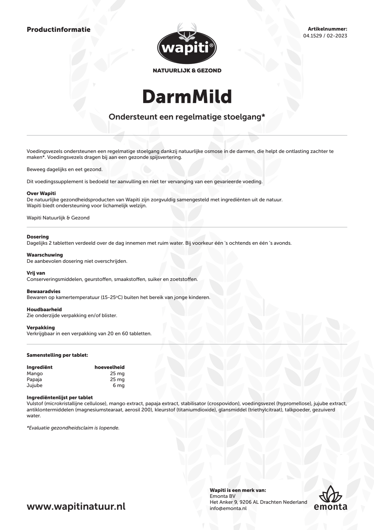 DarmMild Tabletten afbeelding van document #1, instructions