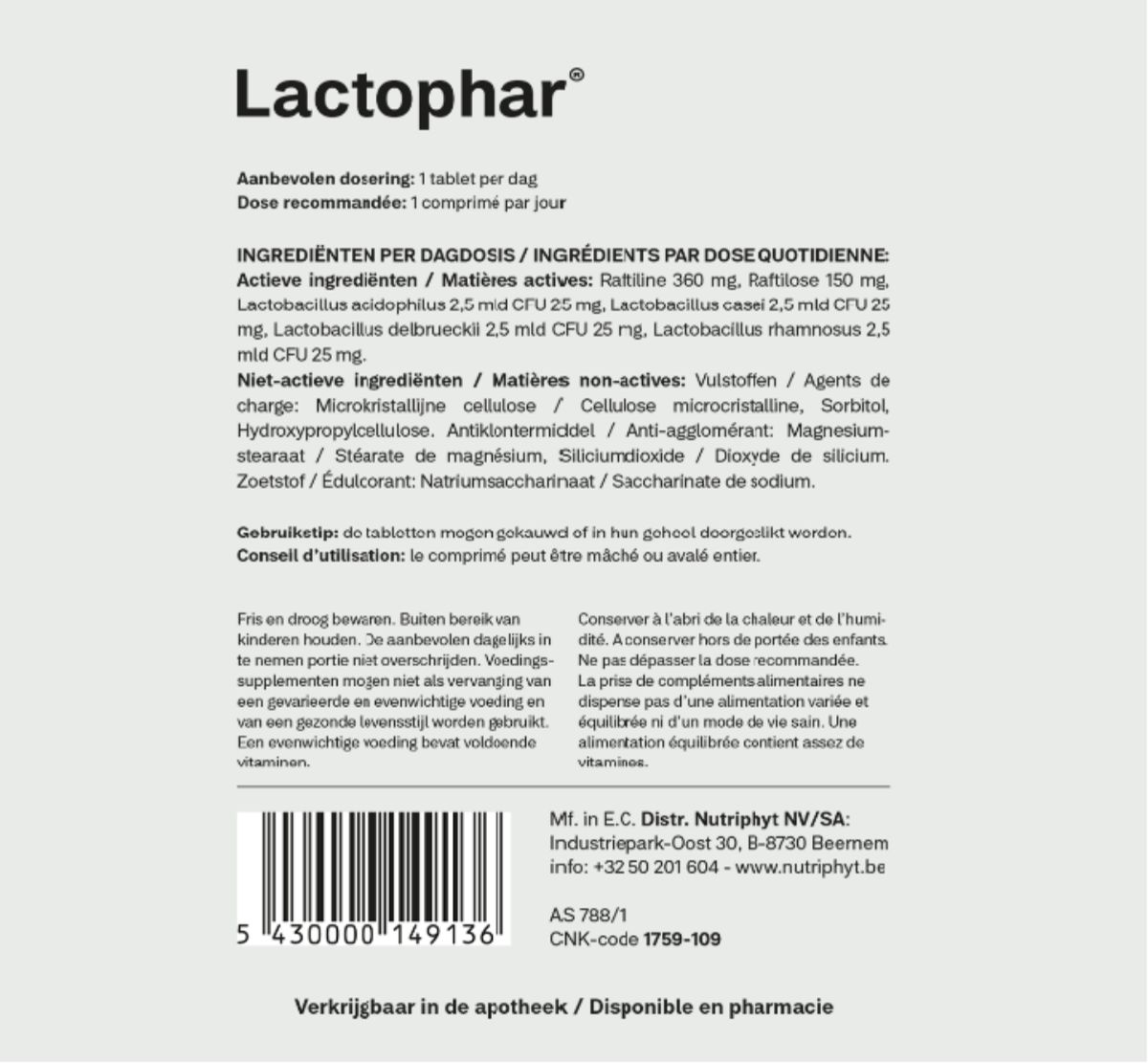 Lactophar Tabletten afbeelding van document #1, label