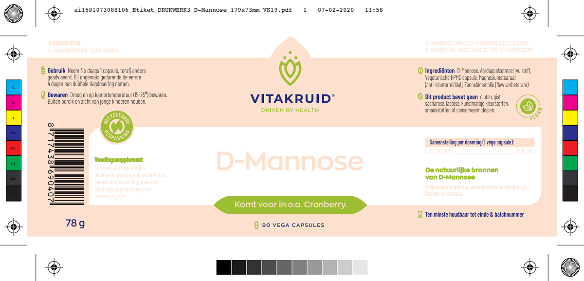 D-Mannose 500 gewonnen uit Cranberry afbeelding van document #1, label