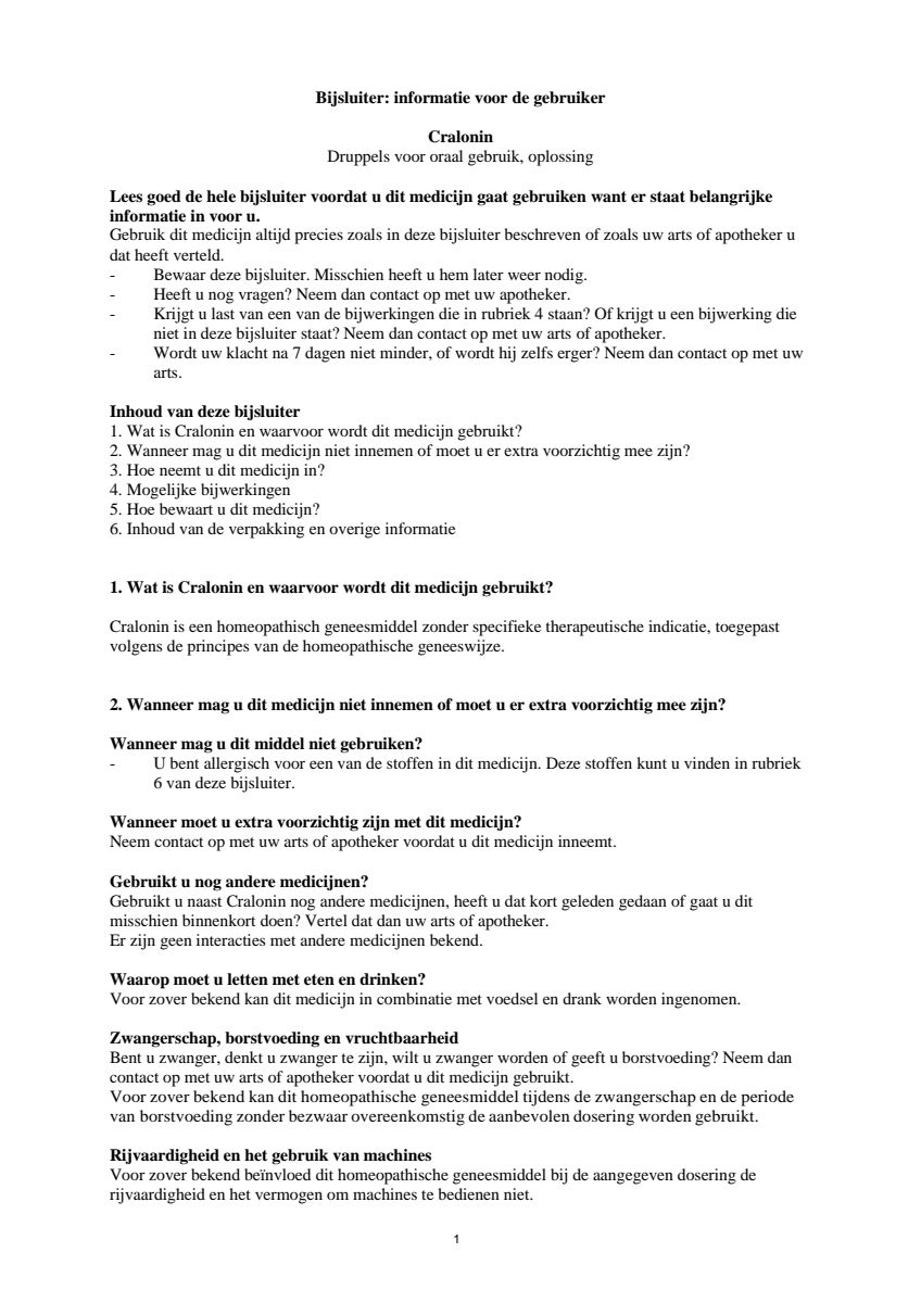 Cralonin afbeelding van document #1, leaflet